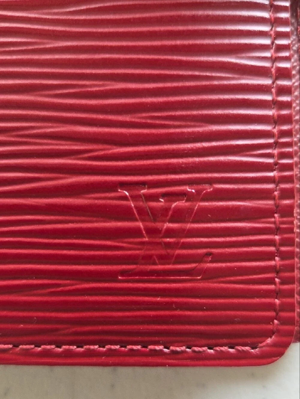 Louis Vuitton Red Epi Textured Leather Folio Phone Case with Snap Strap